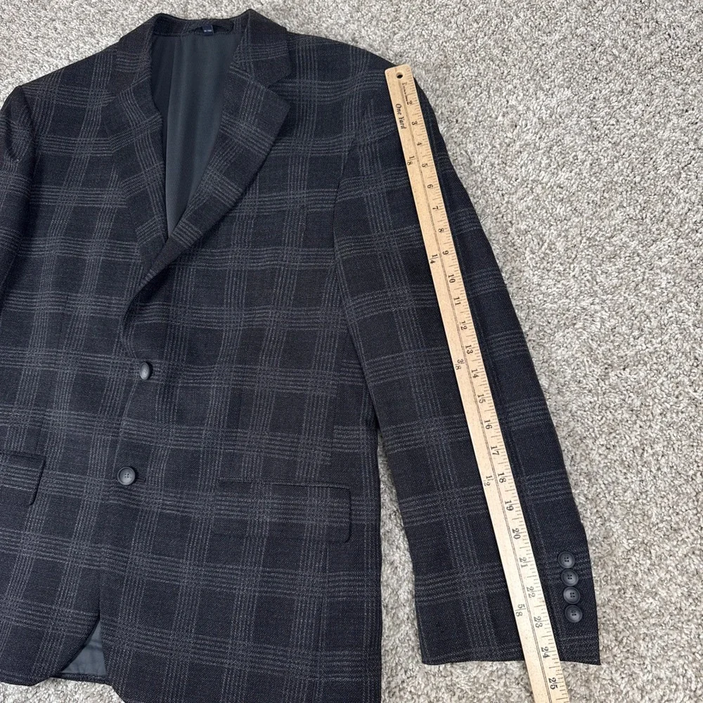 Jos A Bank Blazer Mens 44 Regular Dark Gray Plaid Traveler Tailored Fit Wool